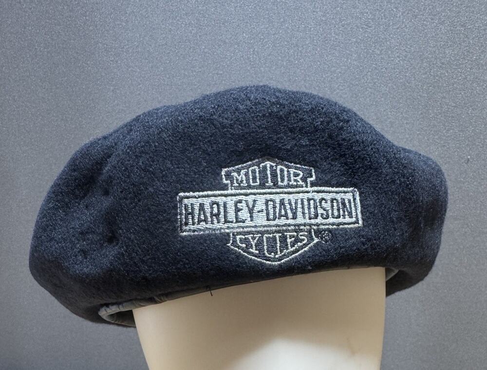 Vintage Harley Davidson Wool Beret Hat Embroidered Logo USA Motorcycle, One Size